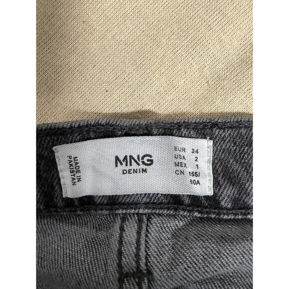 MNG Denim Jeans Womens 2 Gray Black Washed Mom High Rise Tapered Leg Casual - Picture 7 of 11